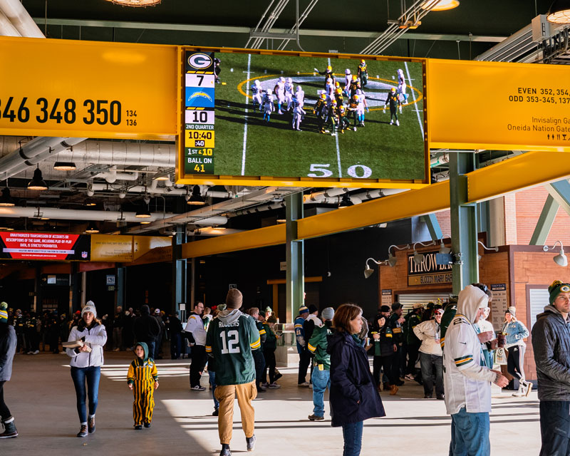 LED video in concourse walkways on Lambeau Field